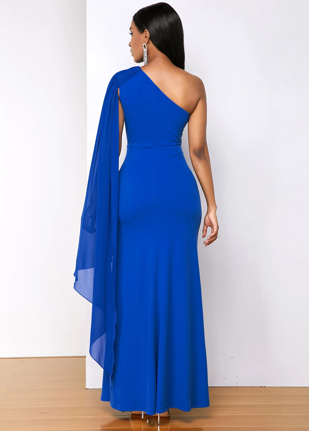 Side Slit Solid Long Sleeve Skew Neck Dress 2 Side Slit Solid Long Sleeve Skew Neck Dress - Image 2