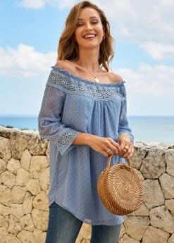 Lace Stitching Stringy Selvedge Off Shoulder Blouse -Women Clothing Sales Store 274431 P 16268331832042
