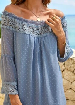 Lace Stitching Stringy Selvedge Off Shoulder Blouse -Women Clothing Sales Store 274431 P 16268331845454