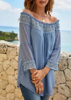 Lace Stitching Stringy Selvedge Off Shoulder Blouse -Women Clothing Sales Store 274431 P 16268331848523