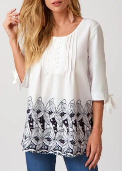 Decorative Button Round Neck Blouse -Women Clothing Sales Store 275585 P 16286500940233