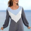 Long Sleeve Round Neck Color Block Sweatshirt