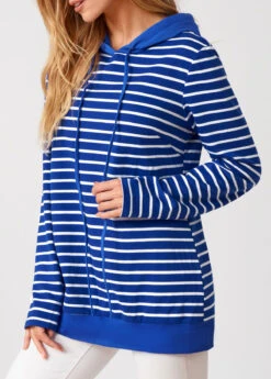 Long Sleeve Striped Drawstring Detail Hoodie -Women Clothing Sales Store 276591 P 16285109101082