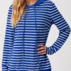 Long Sleeve Striped Drawstring Detail Hoodie