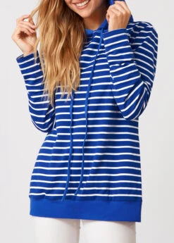 Long Sleeve Striped Drawstring Detail Hoodie -Women Clothing Sales Store 276591 P 16285109108303
