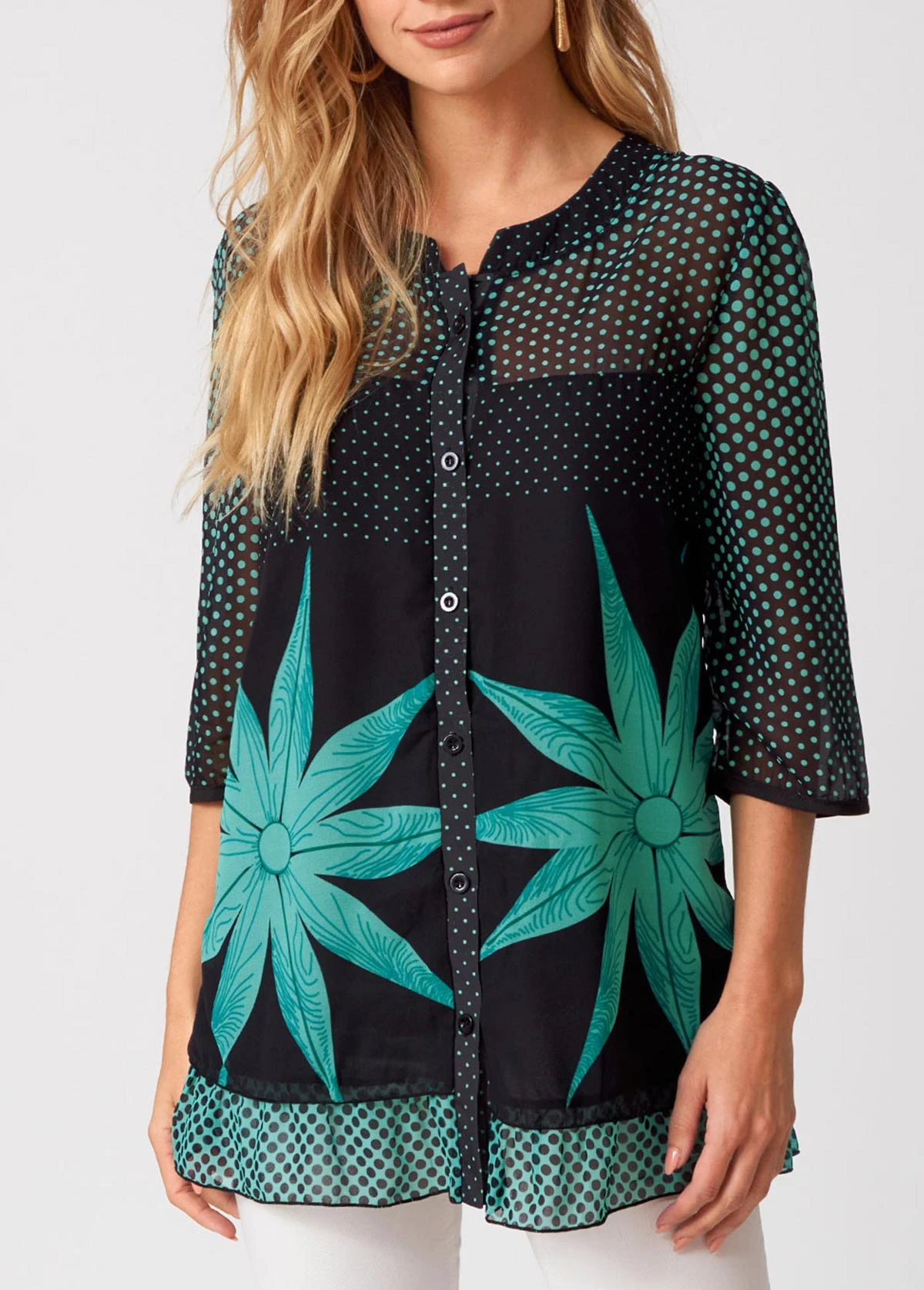 Polka Dot Button Up 3/4 Sleeve Blouse 1 Polka Dot Button Up 3/4 Sleeve Blouse