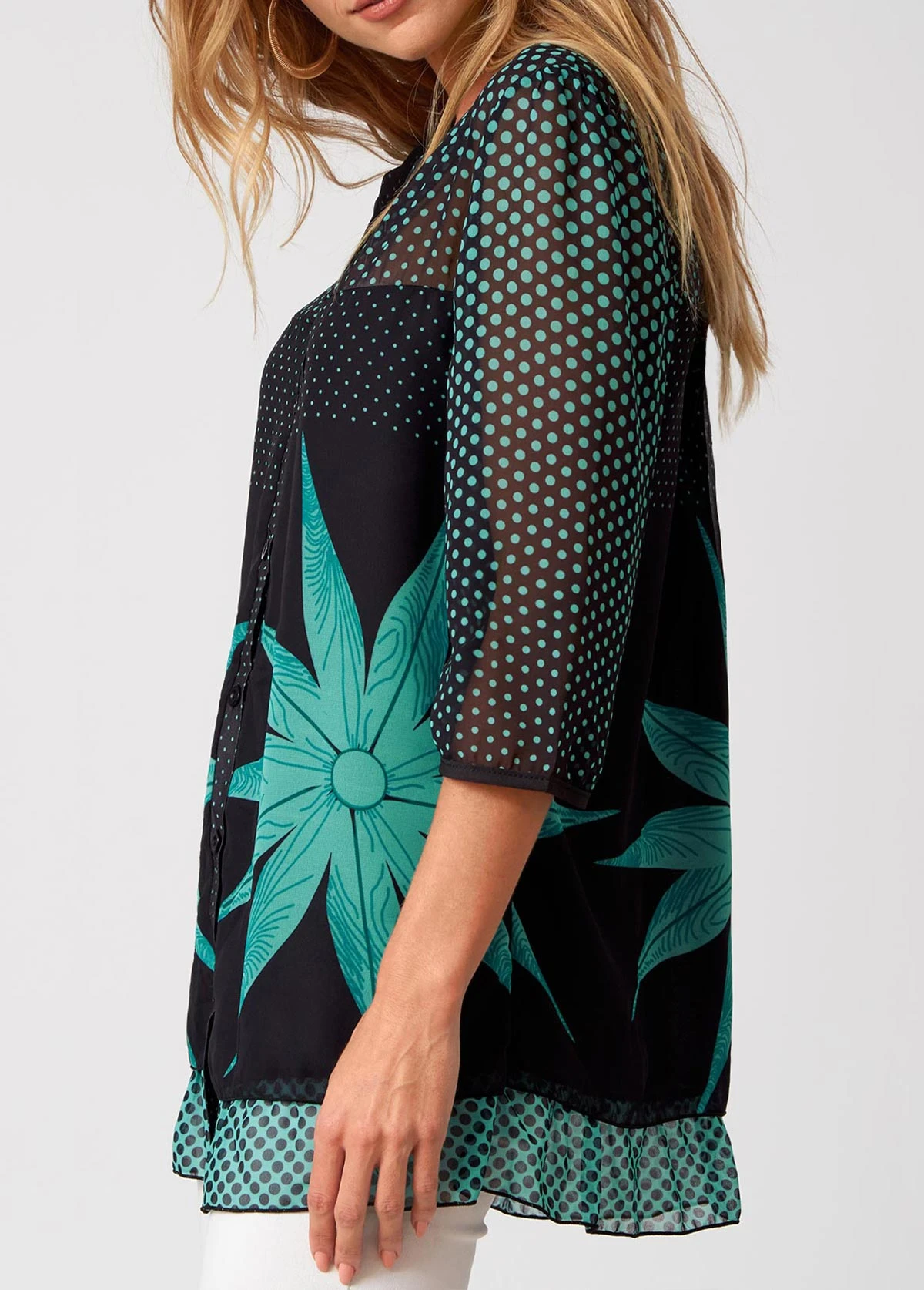 Polka Dot Button Up 3/4 Sleeve Blouse 3 Polka Dot Button Up 3/4 Sleeve Blouse - Image 3