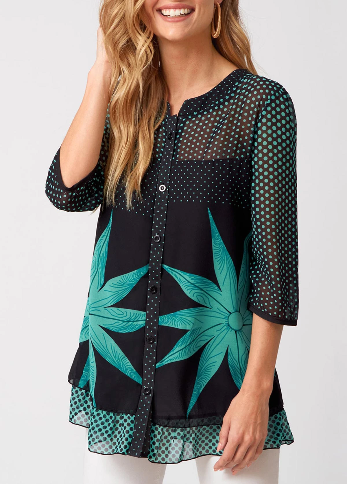 Polka Dot Button Up 3/4 Sleeve Blouse 4 Polka Dot Button Up 3/4 Sleeve Blouse - Image 4