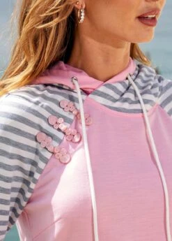 Kangaroo Pocket Striped Long Sleeve Hoodie -Women Clothing Sales Store 278360 P 16282522580713