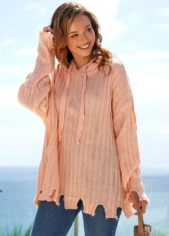 Asymmetric Hem Hooded Collar Long Sleeve Sweater -Women Clothing Sales Store 278585 P 16282541094962