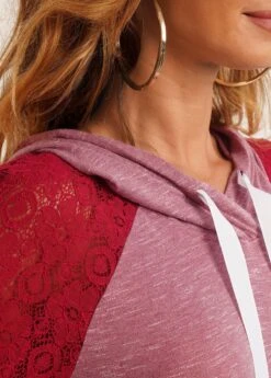 Kangaroo Pocket Lace Stitching Drawstring Hoodie -Women Clothing Sales Store 279383 P 16303125366303