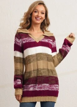 Striped Turndown Collar Long Sleeve Sweater 11 Striped Turndown Collar Long Sleeve Sweater -Women Clothing Sales Store 282856 P 16345499361655