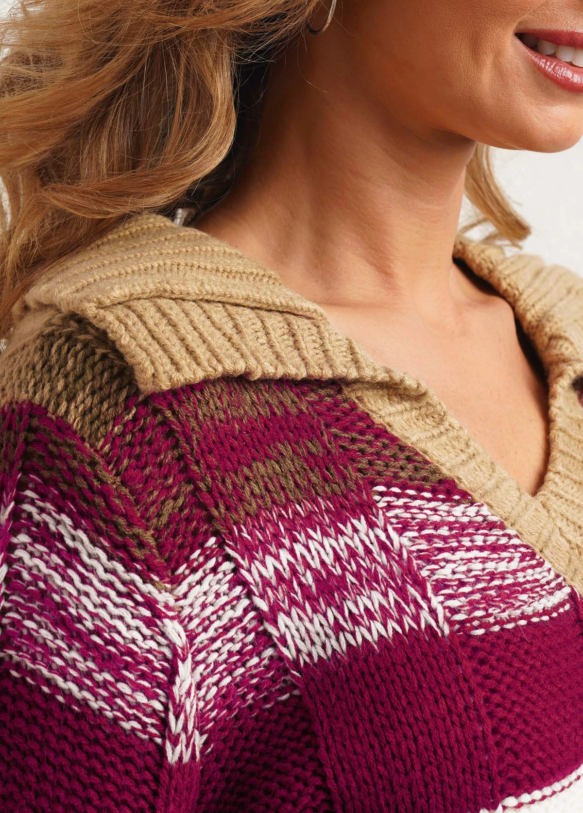 Striped Turndown Collar Long Sleeve Sweater 5 Striped Turndown Collar Long Sleeve Sweater - Image 5