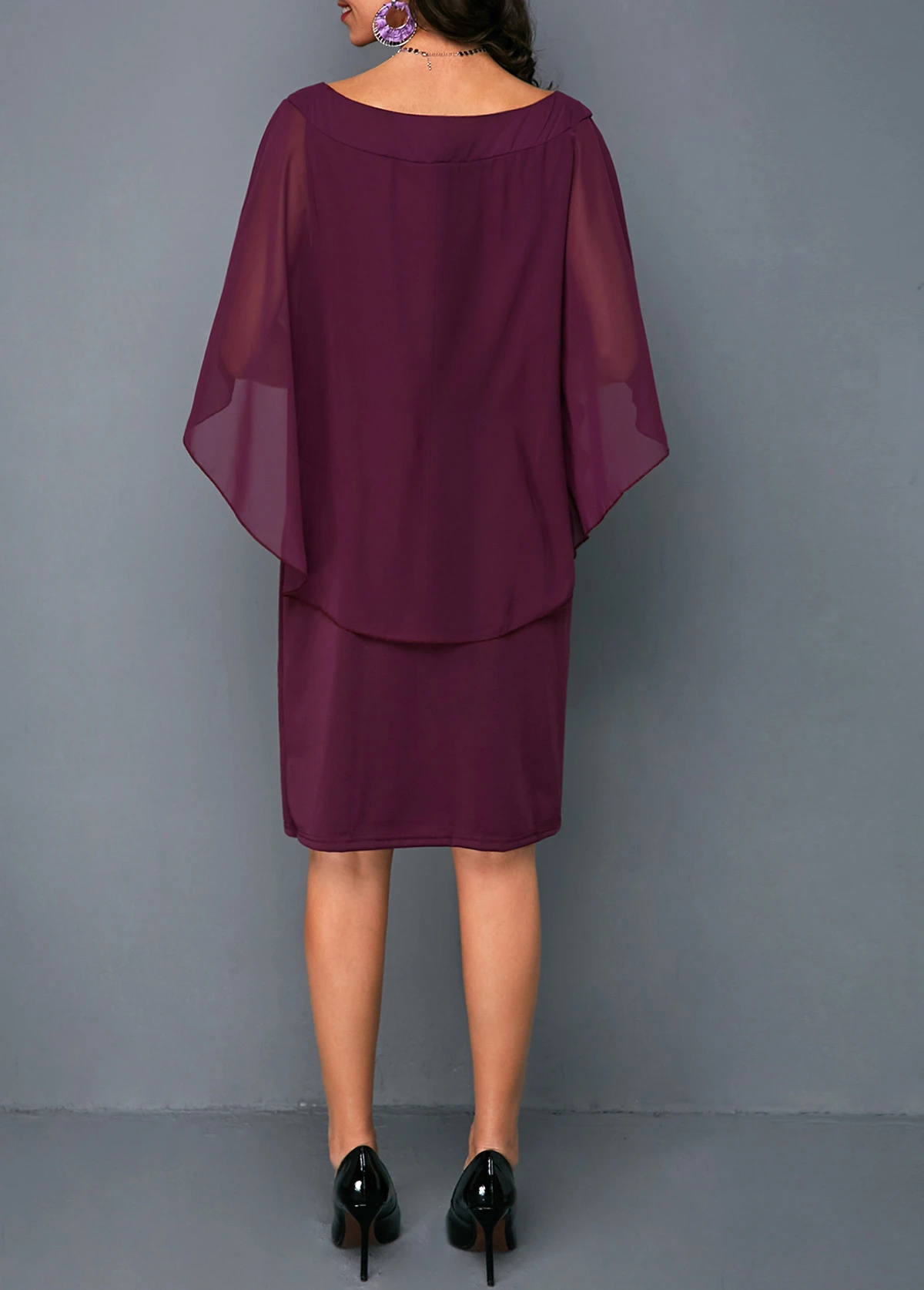 Faux Two Piece Solid 3/4 Sleeve Round Neck Dress 2 Faux Two Piece Solid 3/4 Sleeve Round Neck Dress - Image 2