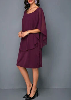 Faux Two Piece Solid 3/4 Sleeve Round Neck Dress 8 Faux Two Piece Solid 3/4 Sleeve Round Neck Dress -Women Clothing Sales Store 284132 P 16345325879503