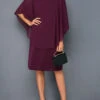 Faux Two Piece Solid 3/4 Sleeve Round Neck Dress