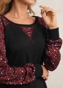 Leopard Black Round Neck Long Sleeve Sweatshirt -Women Clothing Sales Store 285414 P 16345495963093