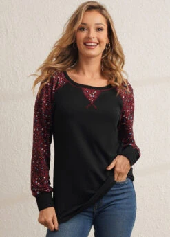 Leopard Black Round Neck Long Sleeve Sweatshirt -Women Clothing Sales Store 285414 P 16345495966312