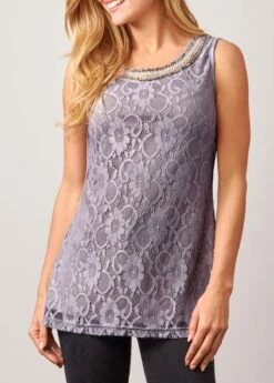 Lace Patchwork Cardigan And Grey Tank Top -Women Clothing Sales Store 287553 P 16405846873533