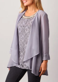Lace Patchwork Cardigan And Grey Tank Top -Women Clothing Sales Store 287553 P 16405846875762