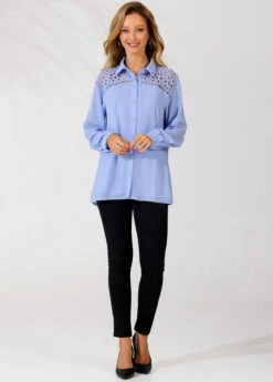 Lace Trim Turndown Collar Blue Long Sleeve Blouse 11 Lace Trim Turndown Collar Blue Long Sleeve Blouse -Women Clothing Sales Store 290301 P 16408586573914