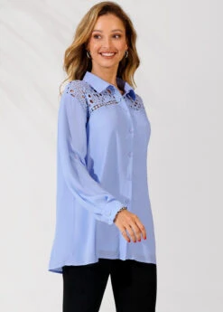 Lace Trim Turndown Collar Blue Long Sleeve Blouse 9 Lace Trim Turndown Collar Blue Long Sleeve Blouse -Women Clothing Sales Store 290301 P 16408586579732