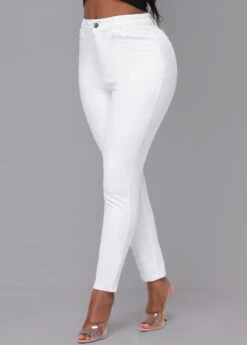 White Skinny Zipper Fly High Waisted Pants -Women Clothing Sales Store 309508 P 16614158345983