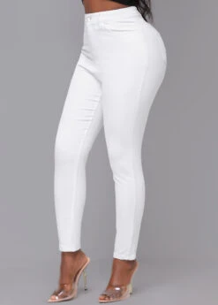 White Skinny Zipper Fly High Waisted Pants -Women Clothing Sales Store 309508 P 16614158346512