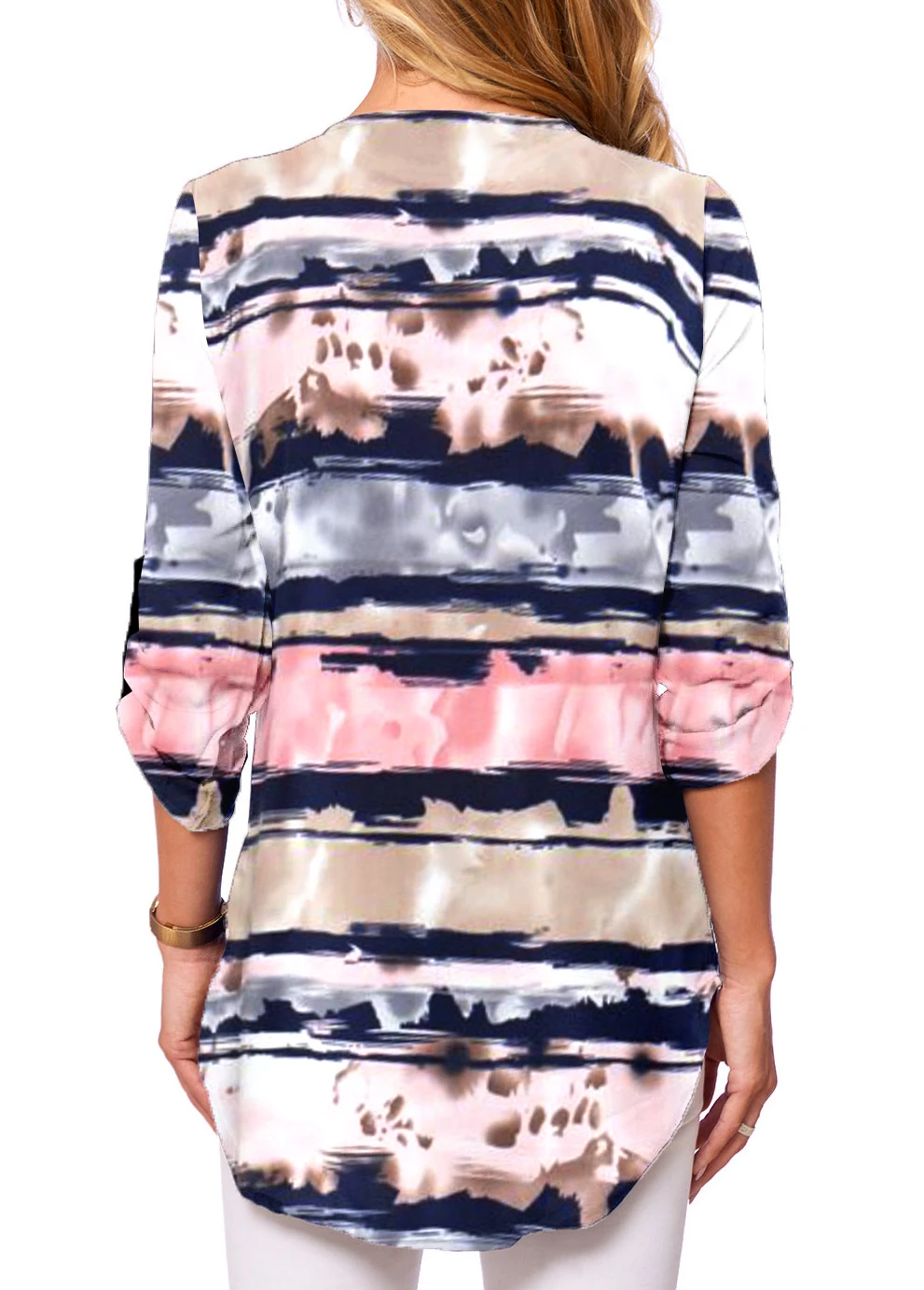 Long Sleeve V Neck Quarter Zip Blouse 2 Long Sleeve V Neck Quarter Zip Blouse - Image 2