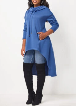 Dusty Blue Pocket Long Sleeve Hoodie -Women Clothing Sales Store 311956 P 16636717573152