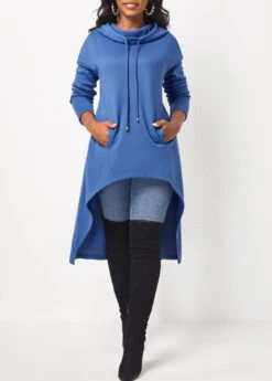 Dusty Blue Pocket Long Sleeve Hoodie -Women Clothing Sales Store 311956 P 16636717575123