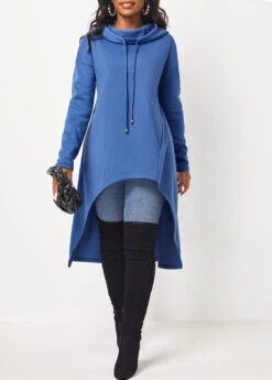 Dusty Blue Pocket Long Sleeve Hoodie -Women Clothing Sales Store 311956 P 16636717579024