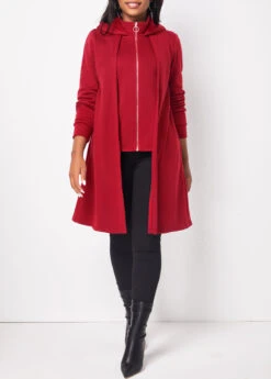 Deep Red Zipper Long Sleeve Hoodie -Women Clothing Sales Store 312536 P 16642737777654