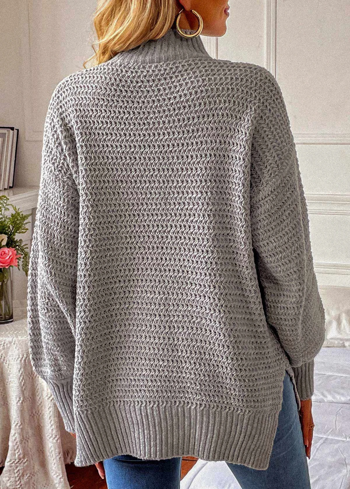 Grey Long Sleeve Round Neck Sweater 2 Grey Long Sleeve Round Neck Sweater - Image 2