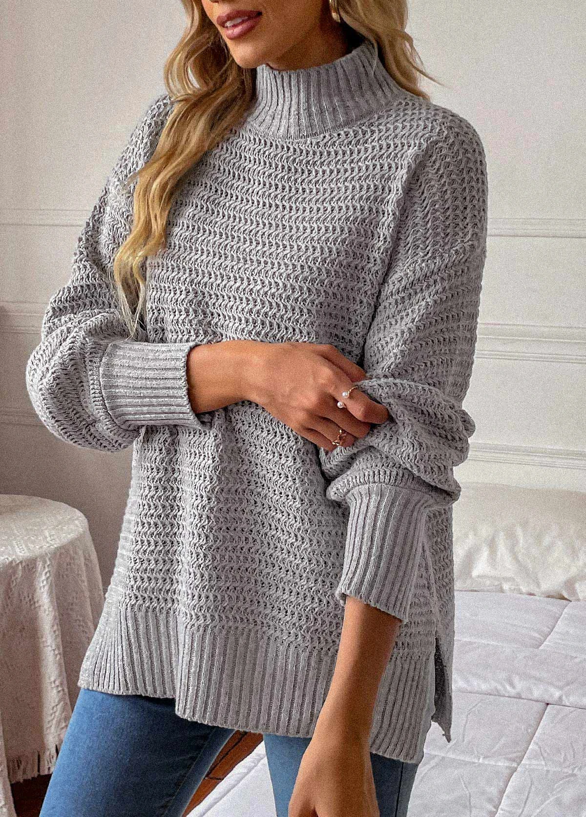 Grey Long Sleeve Round Neck Sweater 3 Grey Long Sleeve Round Neck Sweater - Image 3