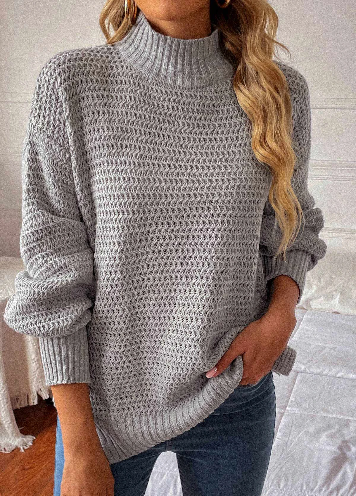 Grey Long Sleeve Round Neck Sweater 5 Grey Long Sleeve Round Neck Sweater - Image 5