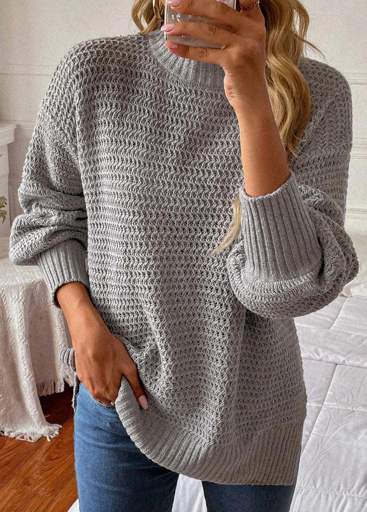 Grey Long Sleeve Round Neck Sweater 1 Grey Long Sleeve Round Neck Sweater