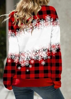 Drawstring Christmas Snowman Print Red Sweatshirt -Women Clothing Sales Store 315014 P 1663639685058