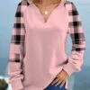 Light Pink Tartan Print Long Sleeve Sweatshirt