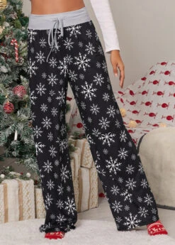 Black Drawstring Christmas Print Drawastring Pants -Women Clothing Sales Store 316084 P 1664334925845