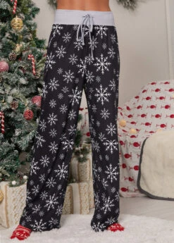 Black Drawstring Christmas Print Drawastring Pants -Women Clothing Sales Store 316084 P 1664334925992