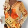 Ginger Zipper Leaf Print Long Sleeve Sweatshirt