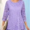 Light Purple Lace 3/4 Sleeve Blouse