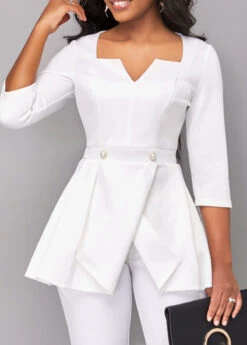 Raw White Split 3/4 Sleeve Blouse