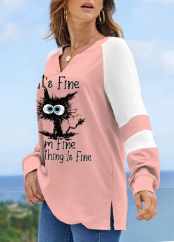 Light Pink Patchwork Letter Print Long Sleeve Sweatshirt -Women Clothing Sales Store 319615 P 1672800563505