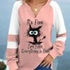 Light Pink Patchwork Letter Print Long Sleeve Sweatshirt