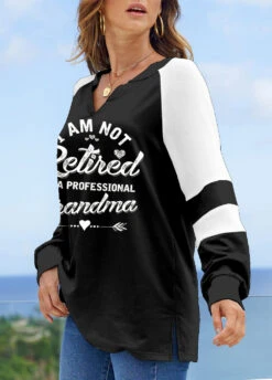 Black Letter Print Long Sleeve V Neck Sweatshirt -Women Clothing Sales Store 320237 P 1668753213048