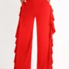 Red Ruffle Wide Leg High Waisted Pants