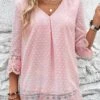 Light Pink Lace Three Quarter Length Sleeve Blouse
