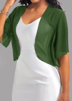 Green Short Sleeve Open Front Coat -Women Clothing Sales Store 326619 P 16776669715302